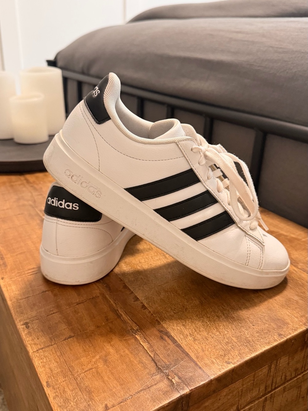 adidas Kids White and Black 3-Stripe Sneakers